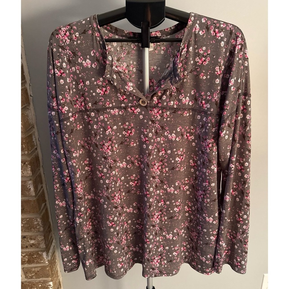 Heimsh USA‎ Women's Gray Pink Floral Long Sleeve Blouse Size 2X